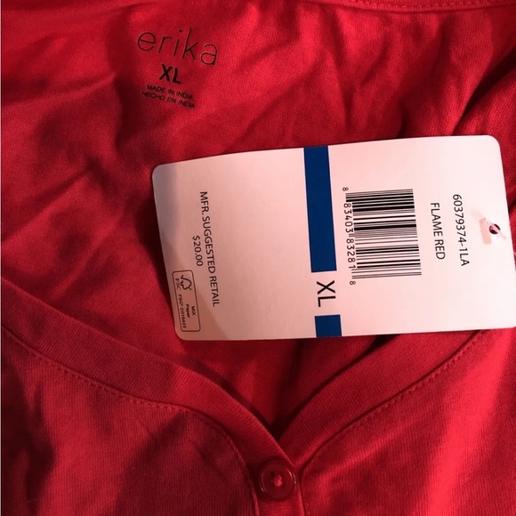 Erika “Red Flame” Short Sleeve Top - Women’s XL, NWT, Bust 23.5” - Picture 3 of 4